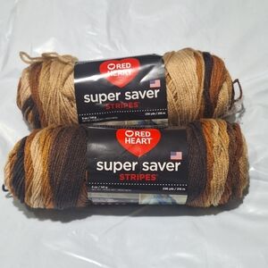 Red Heart Super Saver Stripes Latte Stripe E300 Discontinued Lot of 2